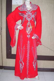 Red embroidered georgette islamic-kaftans