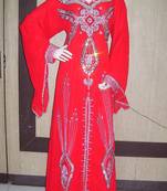 Red embroidered georgette islamic-kaftans