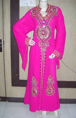 Rani-pink embroidered georgette islamic-kaftans 1