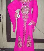 Rani-pink embroidered georgette islamic-kaftans