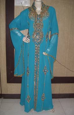 Sky-blue embroidered georgette islamic-kaftans 1