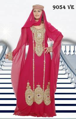Light-scarlet-red embroidered georgette islamic-kaftans 1