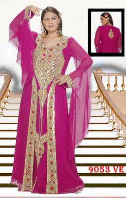 Rani-pink embroidered georgette islamic-kaftans 1