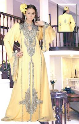 Yellow embroidered georgette islamic-kaftans 1