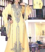 Yellow embroidered georgette islamic-kaftans