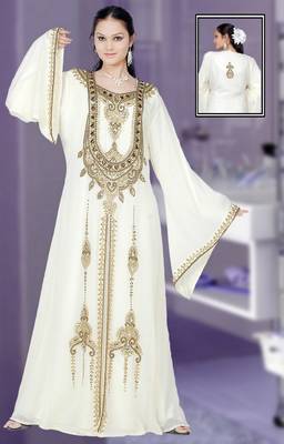 Off-white embroidered georgette islamic-kaftans 1