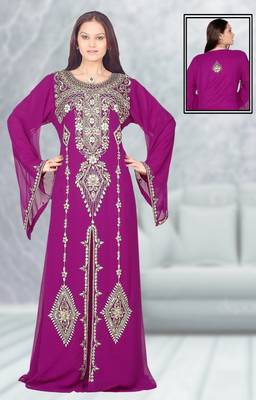 Purple embroidered georgette islamic-kaftans 1
