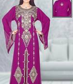 Purple embroidered georgette islamic-kaftans