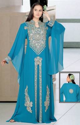 Sky-blue embroidered georgette islamic-kaftans 1