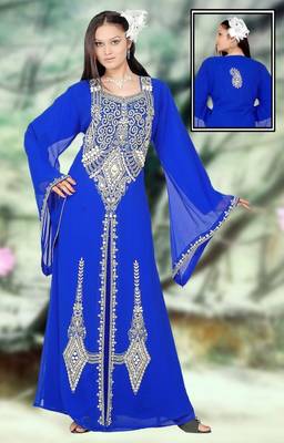 Royal-blue embroidered georgette islamic-kaftans 1