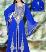 Royal-blue embroidered georgette islamic-kaftans