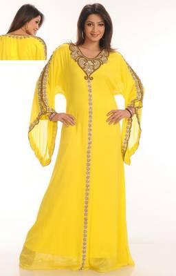 Yellow embroidered georgette islamic-kaftans 1