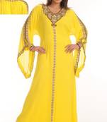 Yellow embroidered georgette islamic-kaftans