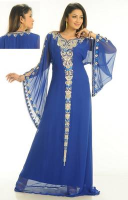 Royal-blue embroidered georgette islamic-kaftans 1