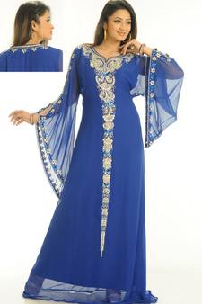 Royal-blue embroidered georgette islamic-kaftans