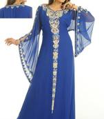 Royal-blue embroidered georgette islamic-kaftans