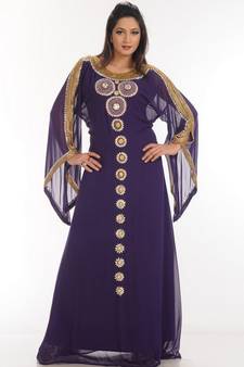 Purple embroidered georgette islamic-kaftans