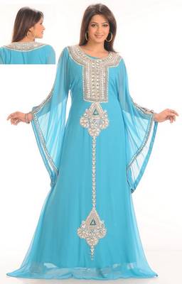 Sky Blue Georgette Embroidered Party Wear Kaftan 1