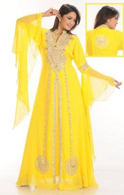 Yellow embroidered georgette islamic-kaftans 1