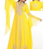 Yellow embroidered georgette islamic-kaftans