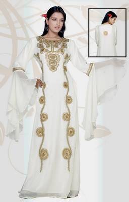 White embroidered georgette islamic-kaftans 1