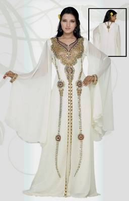 White embroidered georgette islamic-kaftans 1