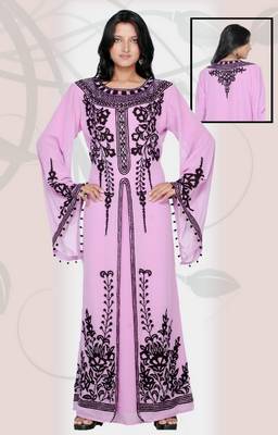 Pink embroidered georgette islamic-kaftans 1