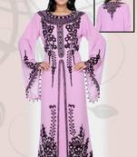 Pink embroidered georgette islamic-kaftans