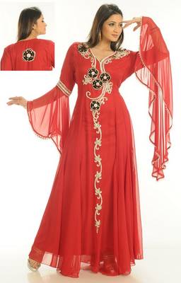 Red embroidered georgette islamic-kaftans 1