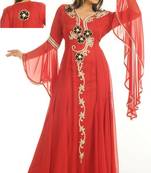 Red embroidered georgette islamic-kaftans