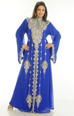 Royal-blue embroidered georgette islamic-kaftans 1