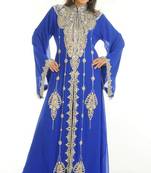 Royal-blue embroidered georgette islamic-kaftans