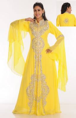Yellow embroidered georgette islamic-kaftans 1