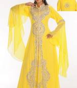 Yellow embroidered georgette islamic-kaftans