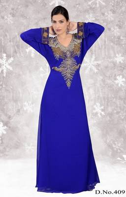 Royal-blue embroidered georgette islamic-kaftans 1