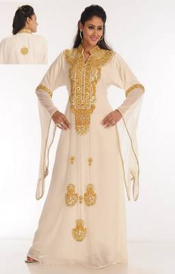 Off-white embroidered georgette islamic-kaftans 1