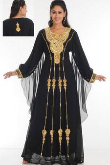 Black embroidered georgette islamic-kaftans