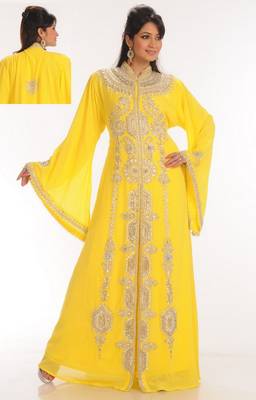 Yellow embroidered georgette islamic-kaftans 1