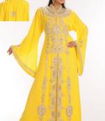 Yellow embroidered georgette islamic-kaftans