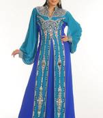 Sky-blue embroidered georgette islamic-kaftans
