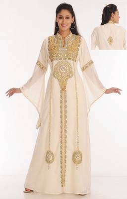 Off-white embroidered georgette islamic-kaftans 1