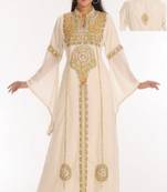Off-white embroidered georgette islamic-kaftans