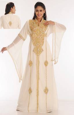 Off-white embroidered georgette islamic-kaftans 1