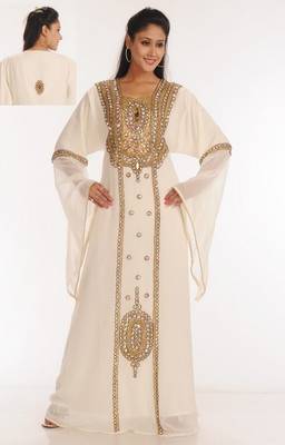 Off-white embroidered georgette islamic-kaftans 1