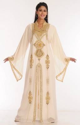 Off-white embroidered georgette islamic-kaftans 1