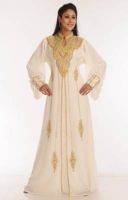 Off-white embroidered georgette islamic-kaftans 1