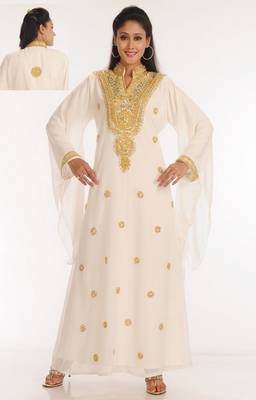 Off-white embroidered georgette islamic-kaftans 1