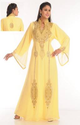 Yellow embroidered georgette islamic-kaftans 1