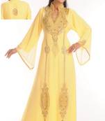 Yellow embroidered georgette islamic-kaftans