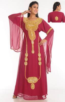 Magenta embroidered georgette islamic-kaftans 1